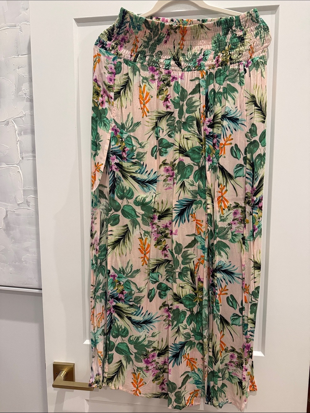 Women’s Tropical Print Maxi Skirt in Blush Pink